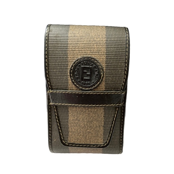FENDI Roma Vintage Pecan Pattern Case Block Check Leather PVC Small Holder - Picture 1 of 11